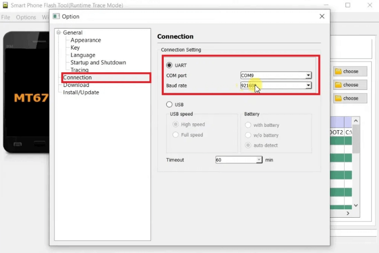 SP Flash Tool Connection Settings